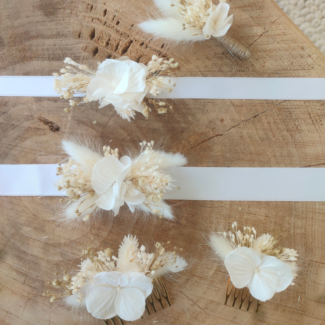peigne cheveux et épingle en fleurs séchées pour mariage femme