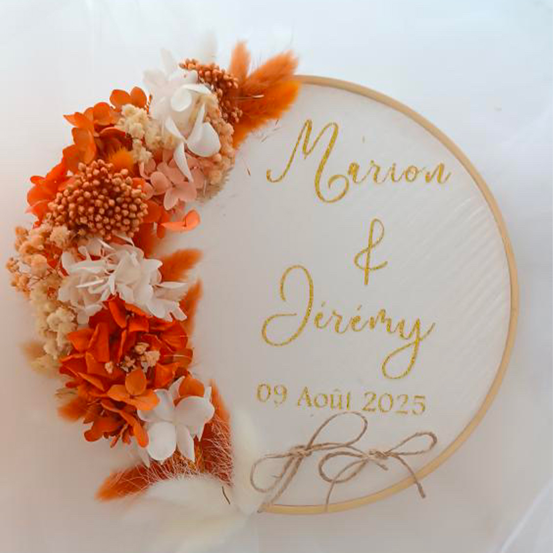 porte alliance personnalisé en fleurs séchées pour cérémonie mariage