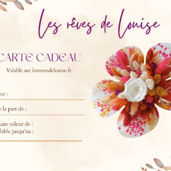 Carte cadeau avec fleurs séchées sur le site internet des rêves de Louise