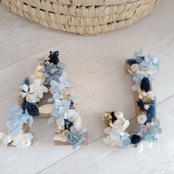 Lettre fleurie bleu roi, bleu ciel