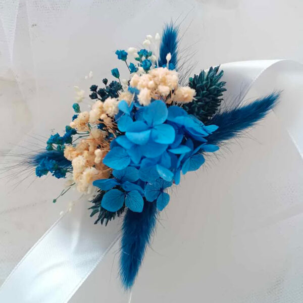 bracelet poignée sur tissu satin en fleurs séchées bleu foncé pour femme mariage