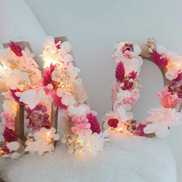 Lettre fleurie fuschia, blanc