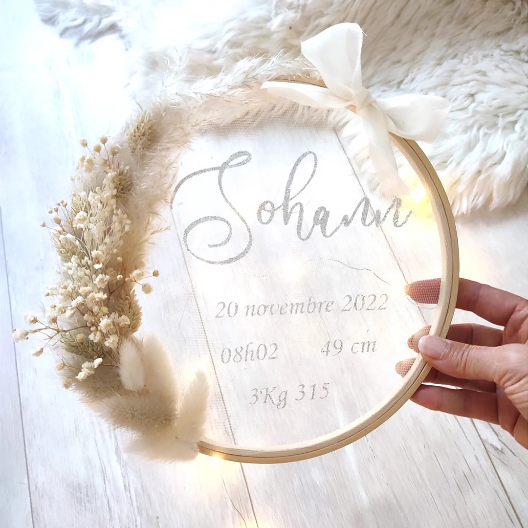 Couronne personnalisée naissance – couronne prénom personnalisable en Fleurs séchées