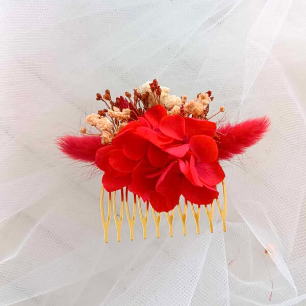 peigne cheveux en fleurs séchéesrouge pour coiffure femme mariage