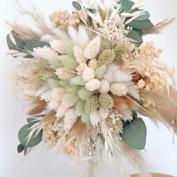 bouquet de mariée champêtre en fleurs séchées vert sauge pour mariage