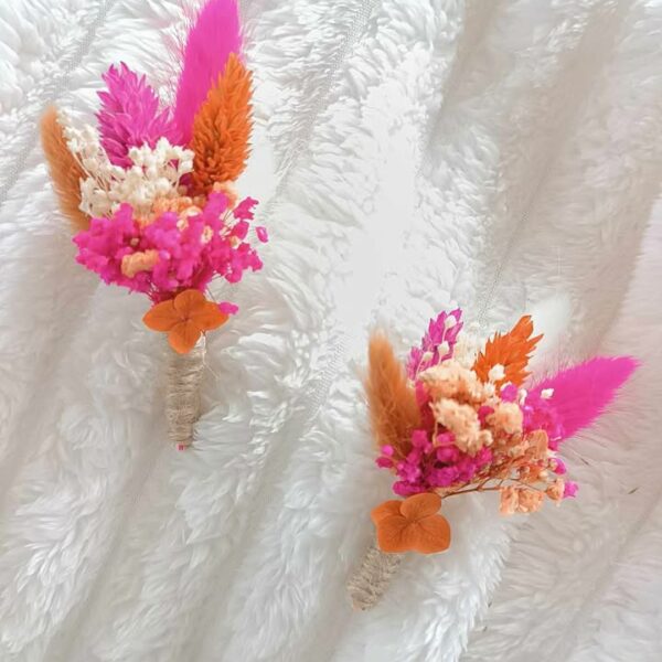 boutonnière homme et témoin pour mariage en fleurs séchées
