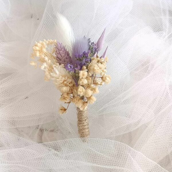 boutonnière homme et témoin pour mariage en fleurs séchées