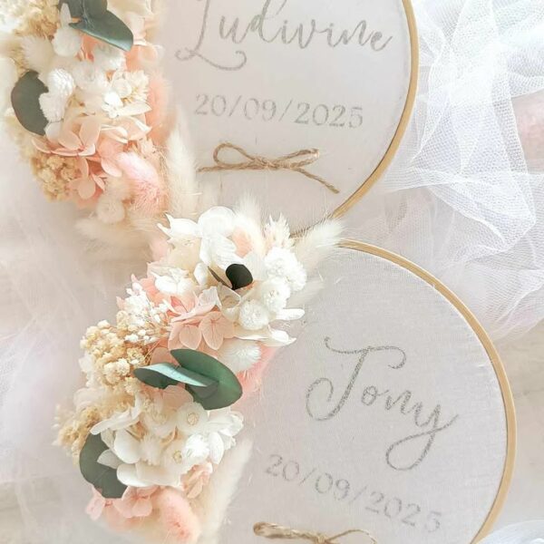 porte alliance duo pour mariage en fleurs séchées