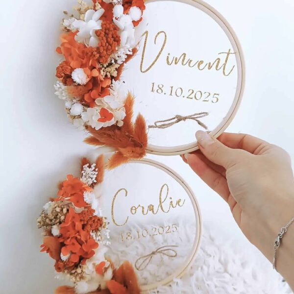 porte alliance en fleurs séchées pour mariage