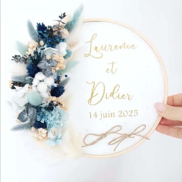 porte alliance en fleurs séchées pour mariage