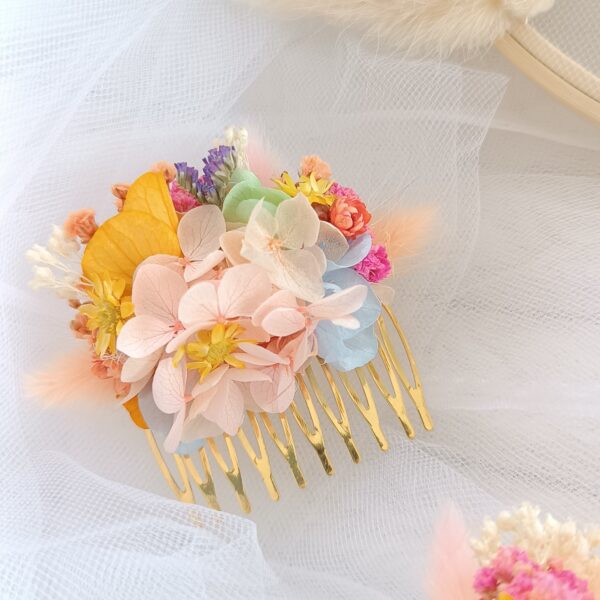 Peigne cheveux en fleurs séchées - accessoire mariage pour coiffure