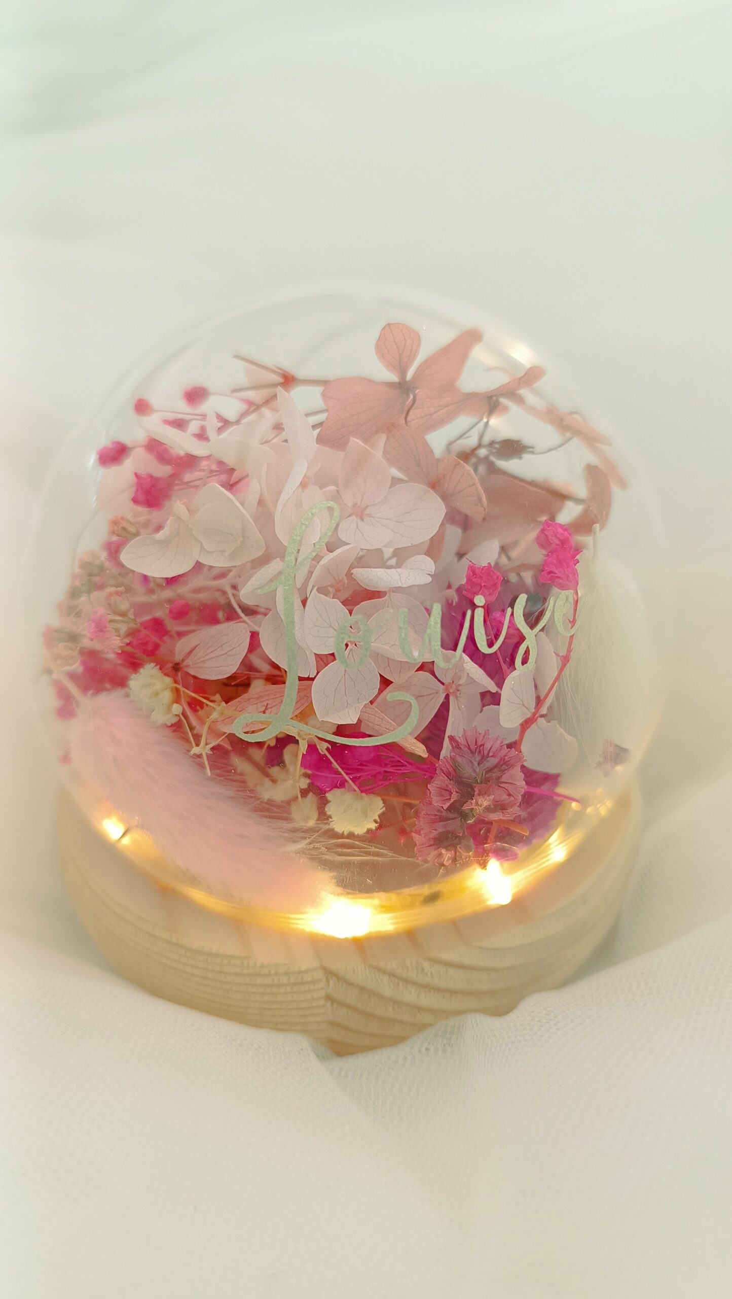 Veilleuse enfant bébé - La dormeuse lumineuse en fleurs séchées rose – Image 13