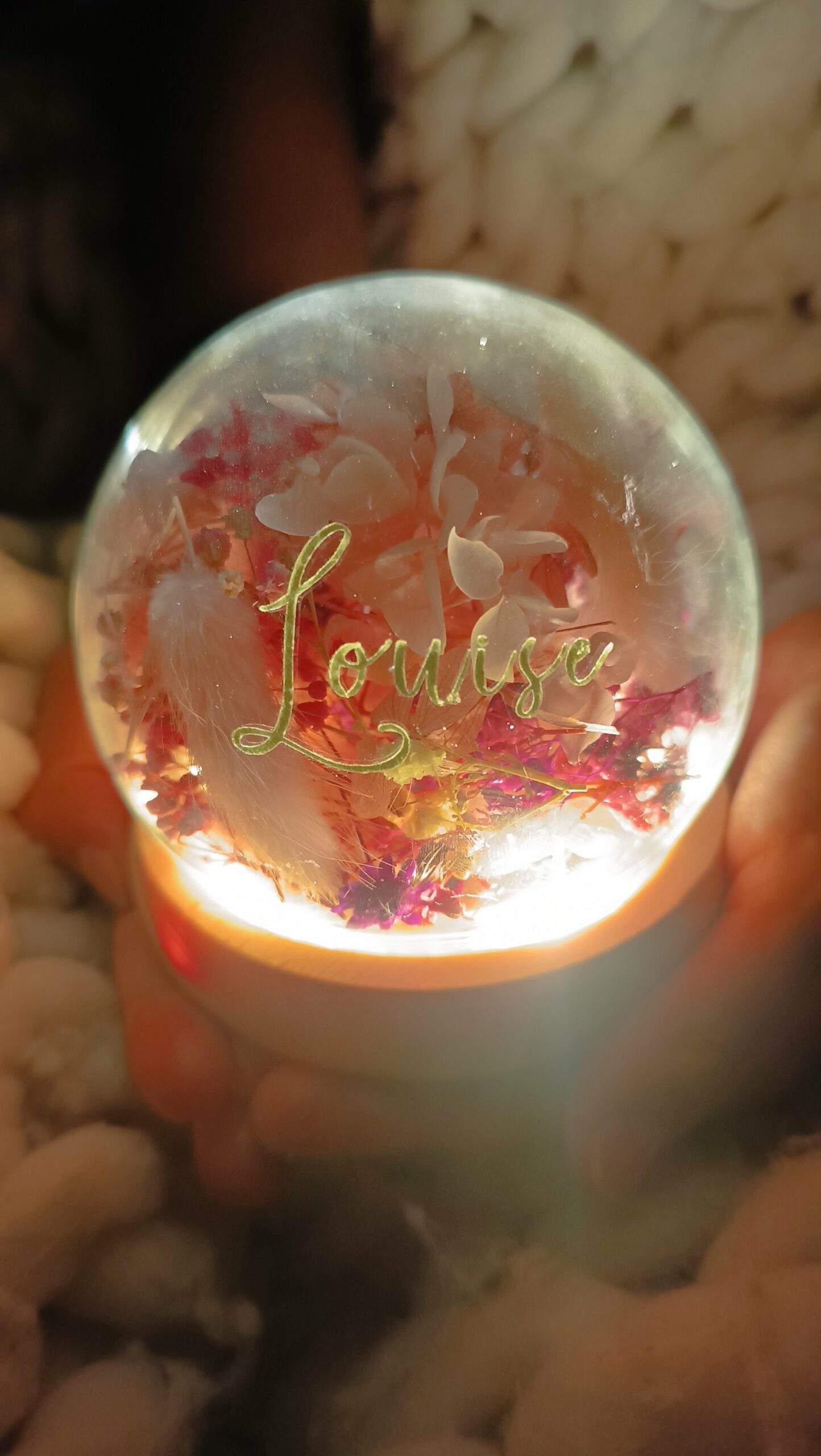 Veilleuse enfant bébé - La dormeuse lumineuse en fleurs séchées terracotta