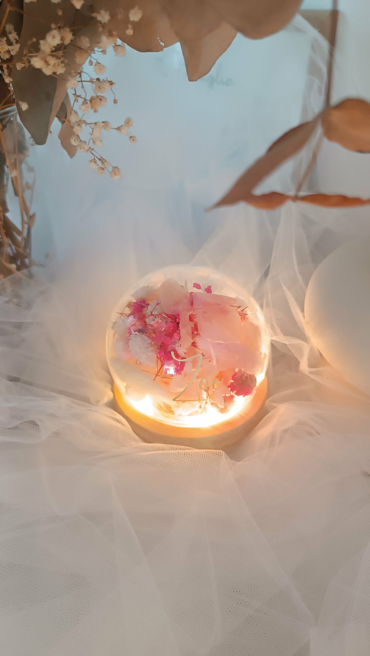 Veilleuse enfant bébé - La dormeuse lumineuse en fleurs séchées terracotta – Image 15