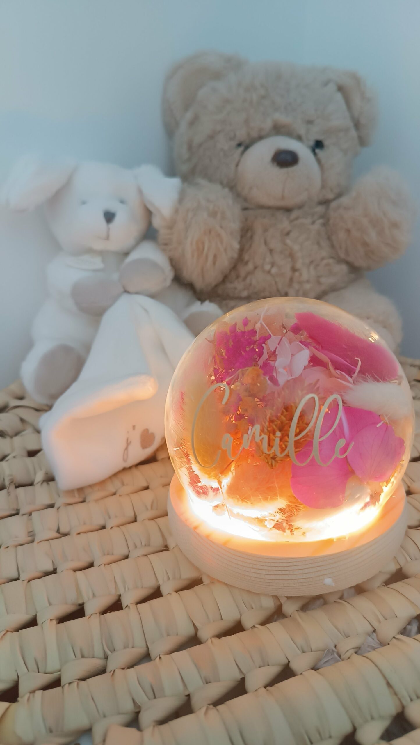 Veilleuse enfant bébé - La dormeuse lumineuse en fleurs séchées terracotta – Image 12