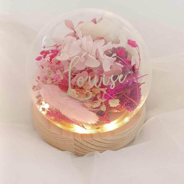 Veilleuse personnalisée, veilleuse en verre, veilleuse prénom enfant, fleurs séchées, décoration chambre enfant, cadeau naissance, lumière douce, veilleuse unique, cadeau personnalisé, veilleuse design en fleurs séchées