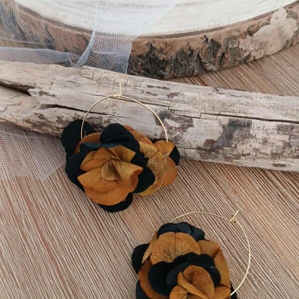 boucles d'oreilles créoles marron et beige , cadeau noel femme, bijoux femme en acier inoxydable doré,