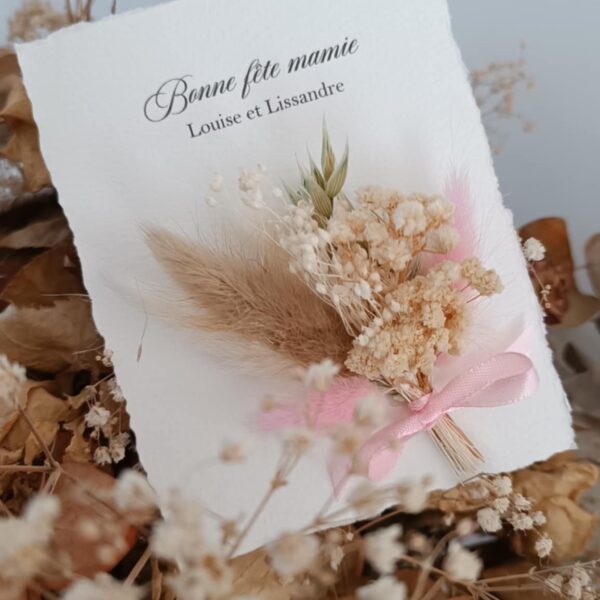 Carte à message personnalisée en fleurs séchées - fête des mamies