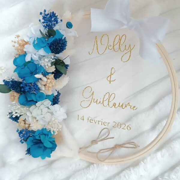 porte alliance en fleurs séchées pour mariage