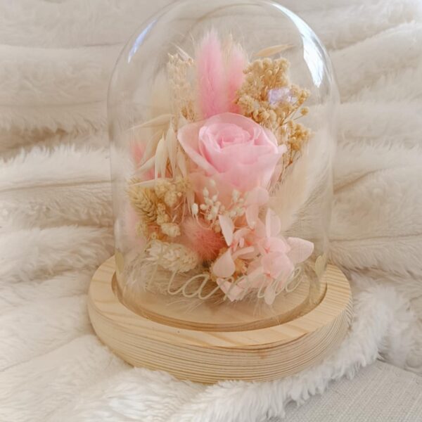 cloche en verre en fleurs séchées